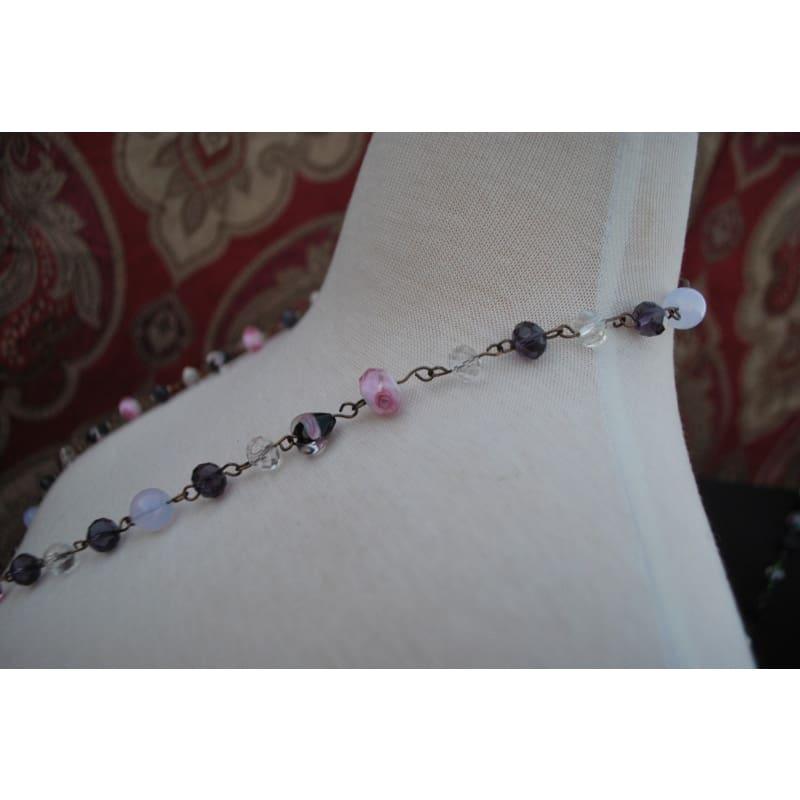 Handmade Wired Pink and Purple Lampwork Necklace - Handmade