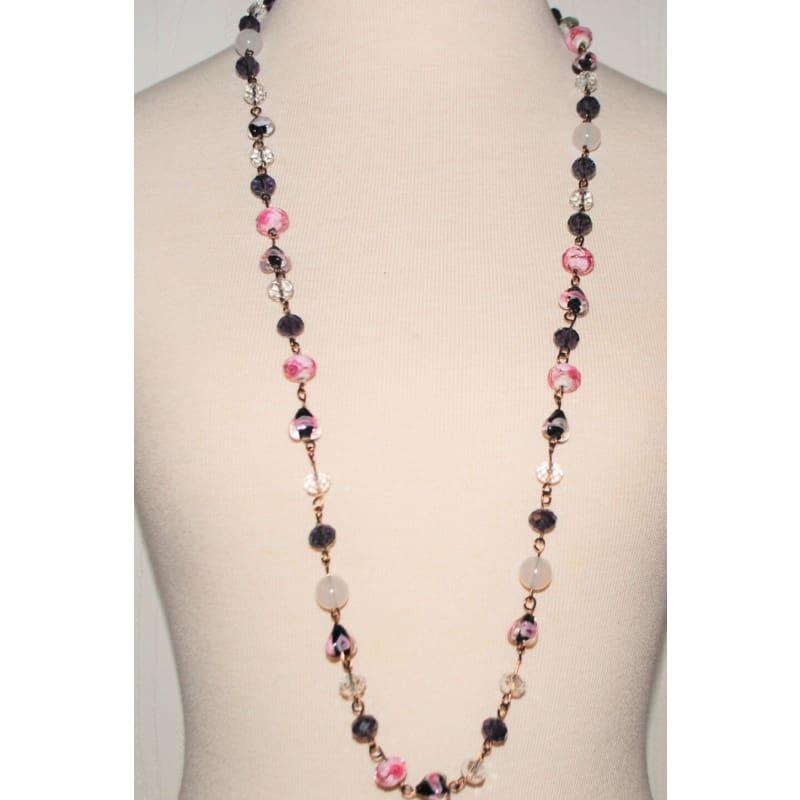 Handmade Wired Pink and Purple Lampwork Necklace - Handmade