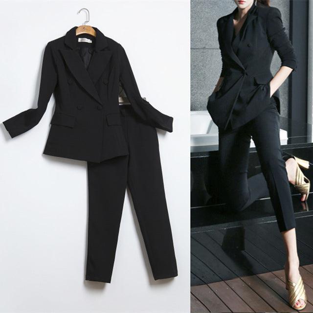 Real Slim Blazer Suit Two Piece Trousers + Blazers 2PC Women Pant Suit Set - TeresaCollections