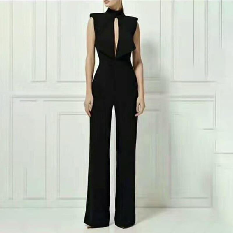 High Waist Maxi Wide Leg Backless Sleeveless Jumpsuits - Black Jumpsuits / L - Jumpsuit