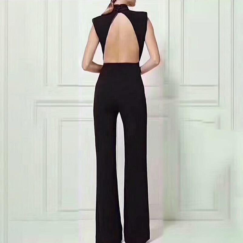 High Waist Maxi Wide Leg Backless Sleeveless Jumpsuits - Jumpsuit