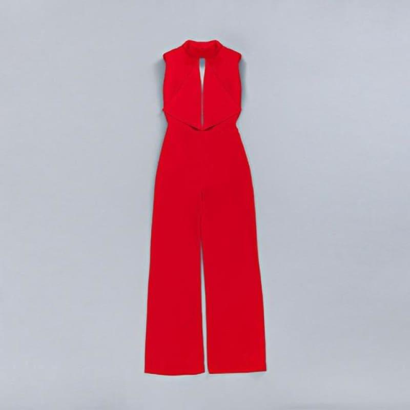 High Waist Maxi Wide Leg Backless Sleeveless Jumpsuits - Red Jumpsuits / L - Jumpsuit