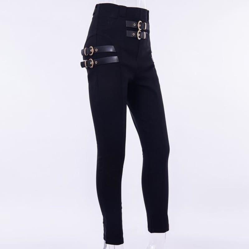 High Waist Pencil Buckle Pants Streetwear Elegant Trousers Office Lady Pants - TeresaCollections