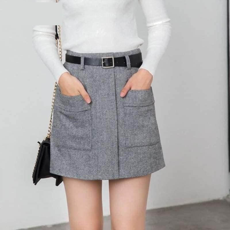 High Waist Tweed Woolen Mini Skirts - Skirts