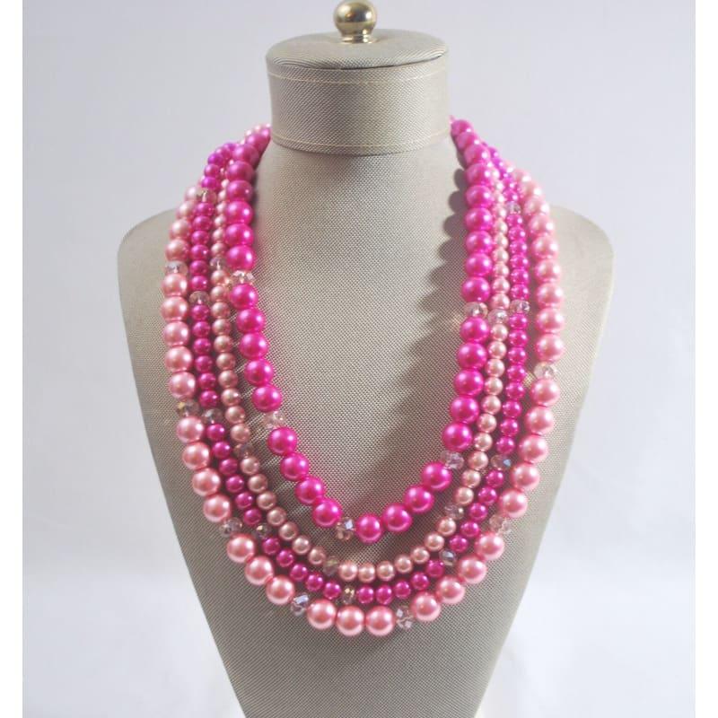 Hot Pink Elegant Four Strands with Tabithian Claps Necklace - Handmade