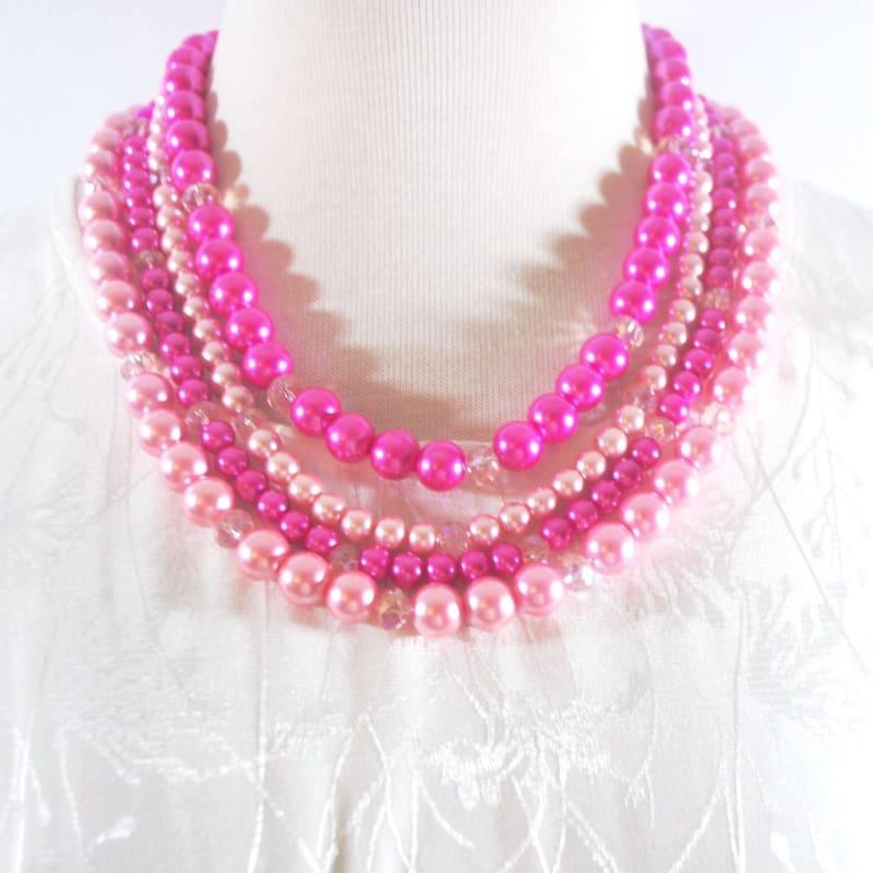 Hot Pink Elegant Four Strands with Tabithian Claps Necklace - TeresaCollections