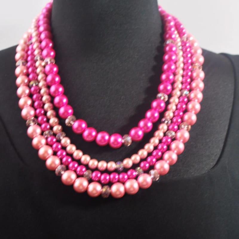 Hot Pink Elegant Four Strands with Tabithian Claps Necklace - TeresaCollections