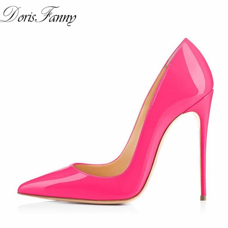 Hot Pink Patent Leather Sexy Stiletto High Heels Pumps - TeresaCollections