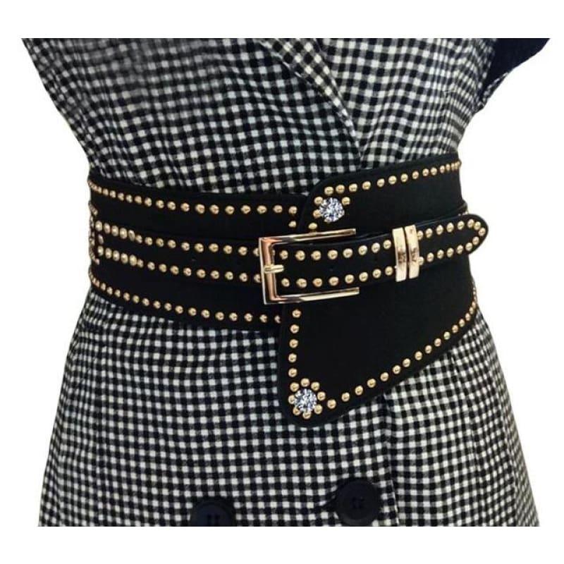 Hot Rivet Punk Style Wide Belt Women High Quality PU Leather Waistband Elastic Belt - TeresaCollections