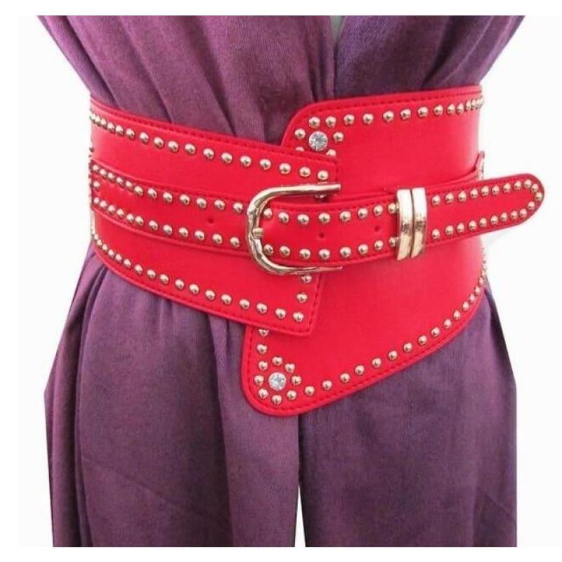 Hot Rivet Punk Style Wide Belt Women High Quality PU Leather Waistband Elastic Belt - TeresaCollections