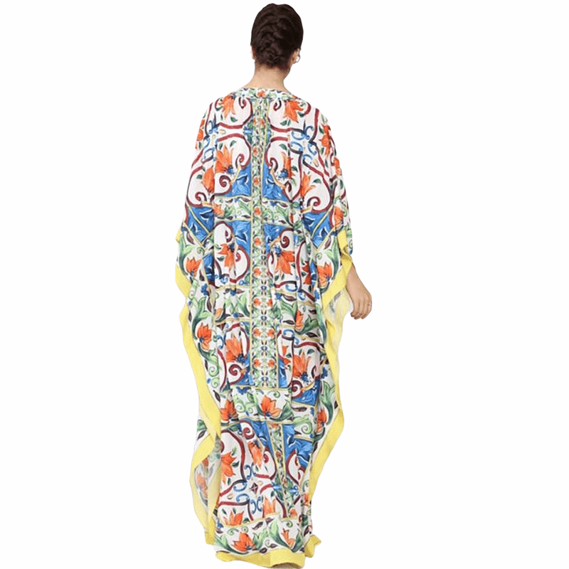 Batwing Sleeve Halter Loose Ruffles Casual Floral Print Boho Maxi Dress - TeresaCollections