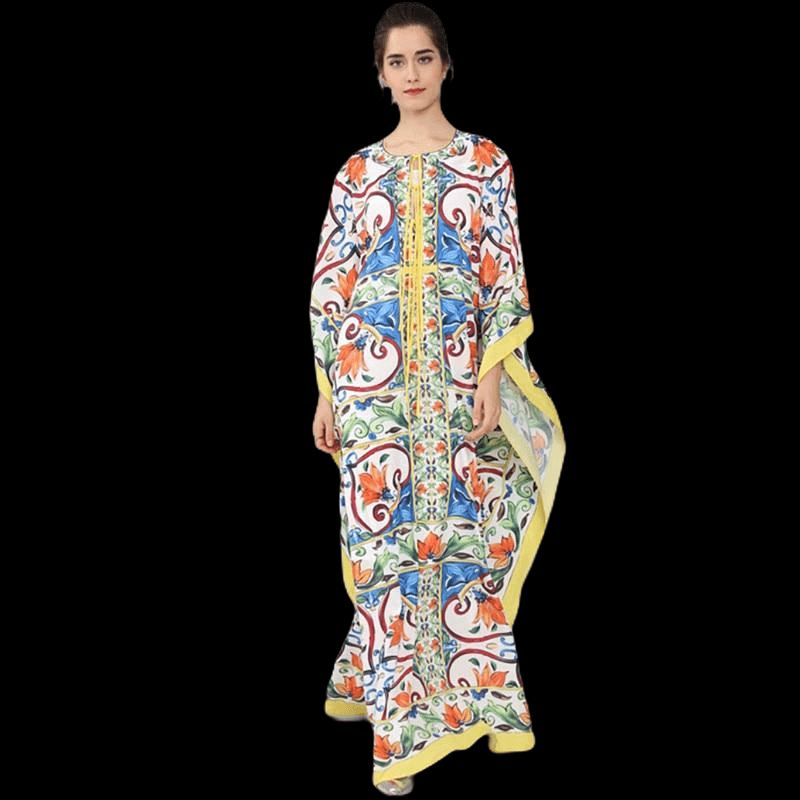 Batwing Sleeve Halter Loose Ruffles Casual Floral Print Boho Maxi Dress - TeresaCollections