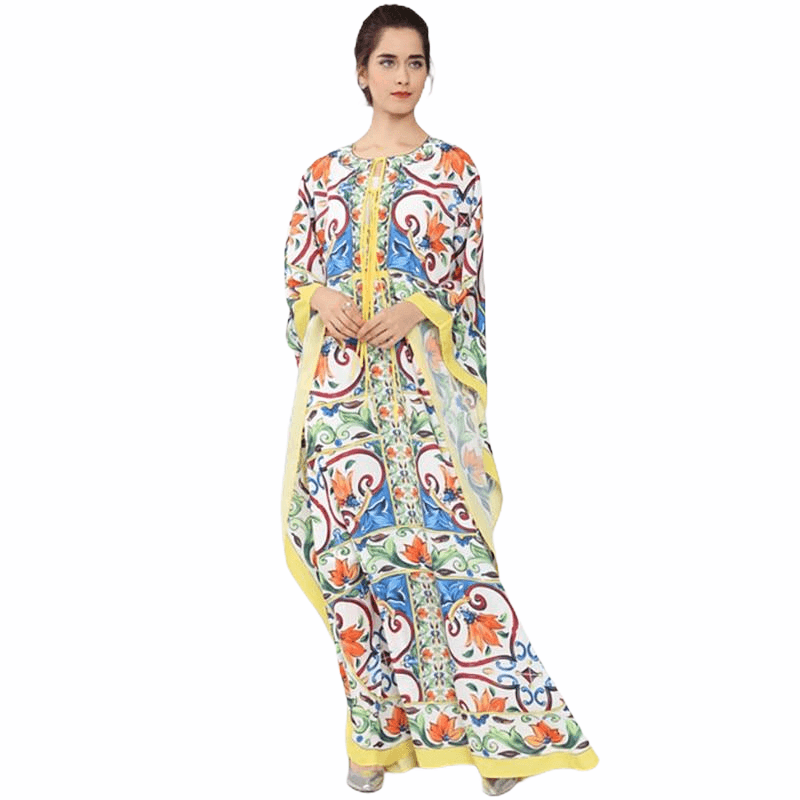 Batwing Sleeve Halter Loose Ruffles Casual Floral Print Boho Maxi Dress - TeresaCollections