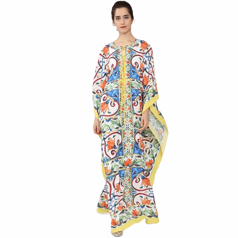 Batwing Sleeve Halter Loose Ruffles Casual Floral Print Boho Maxi Dress - TeresaCollections