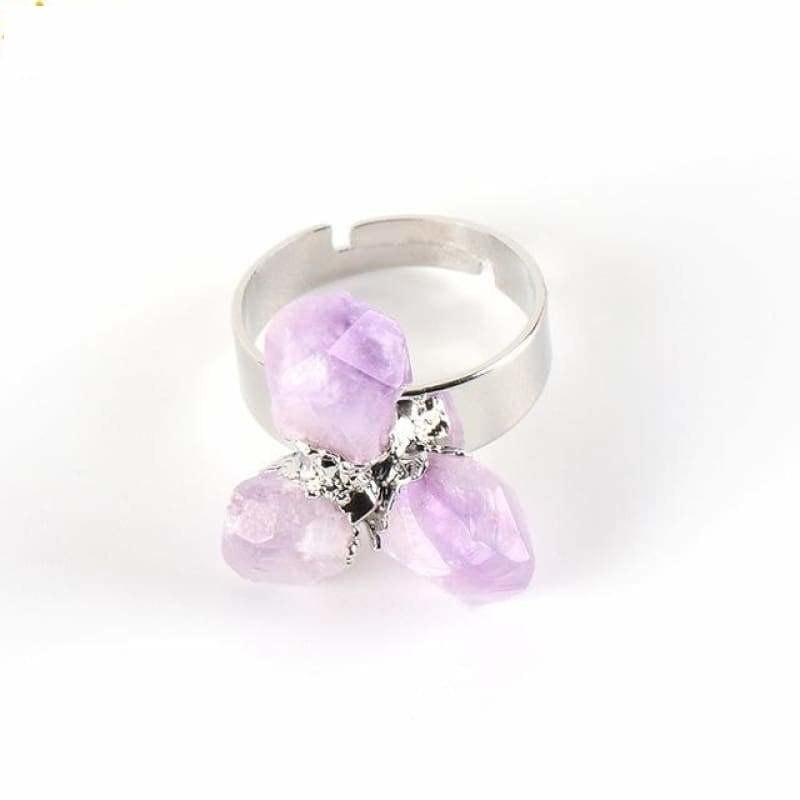 Irregular Purple Natural Gem Stone Ring - Platinum Plated - Ring