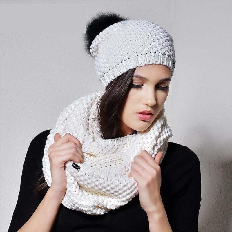 Wool Hat Scarf Set Gray Scarf Knit Loop Scarf for Women Hat 