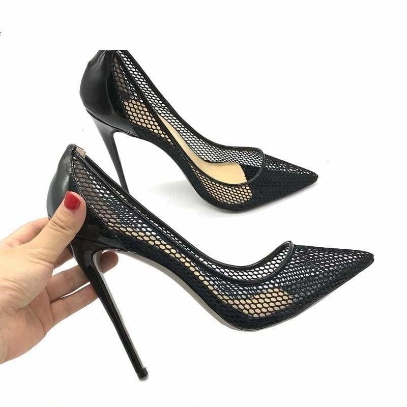 Lace Patent Leather High Heels Pumps - Pumps