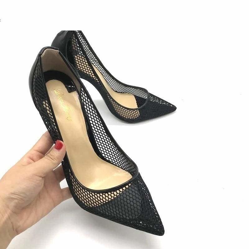 Lace Patent Leather High Heels Pumps - Pumps