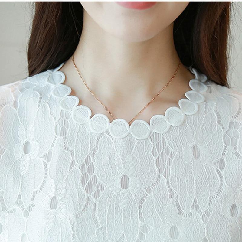 Lace Short Sleeve O-Neck Elegant White Top and Blouse - TeresaCollections