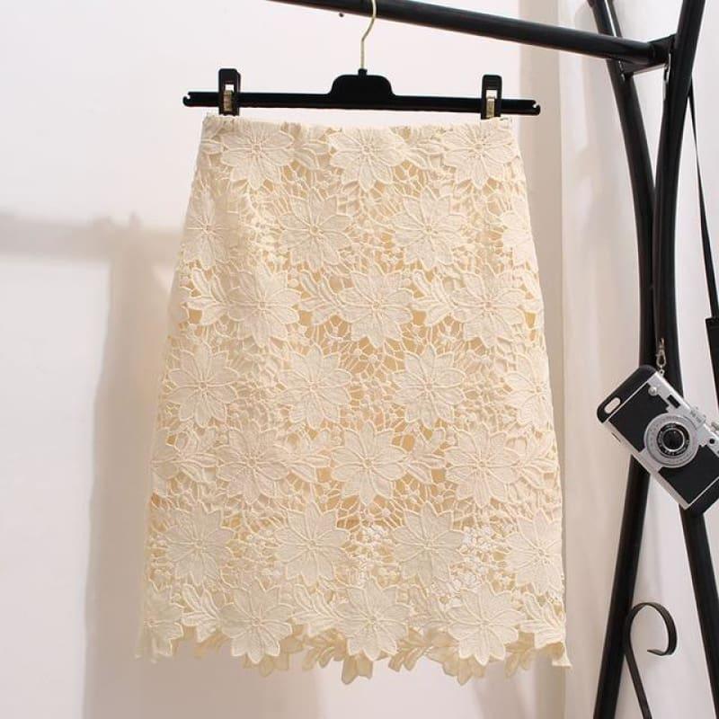 Lace Summer High Waist Mini Skirt - apricot color / S - skirts
