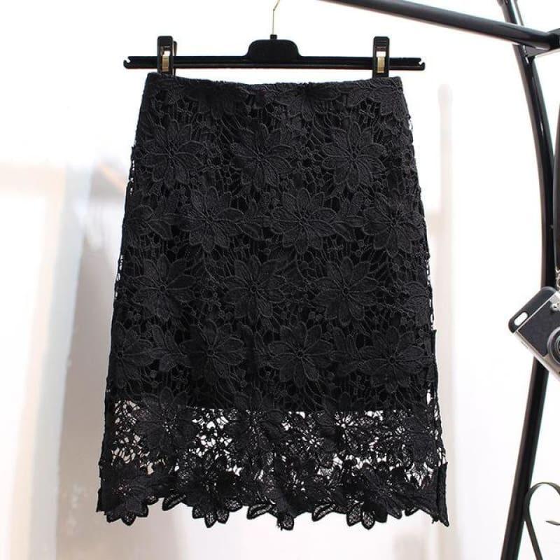 Lace Summer High Waist Mini Skirt - black / S - skirts