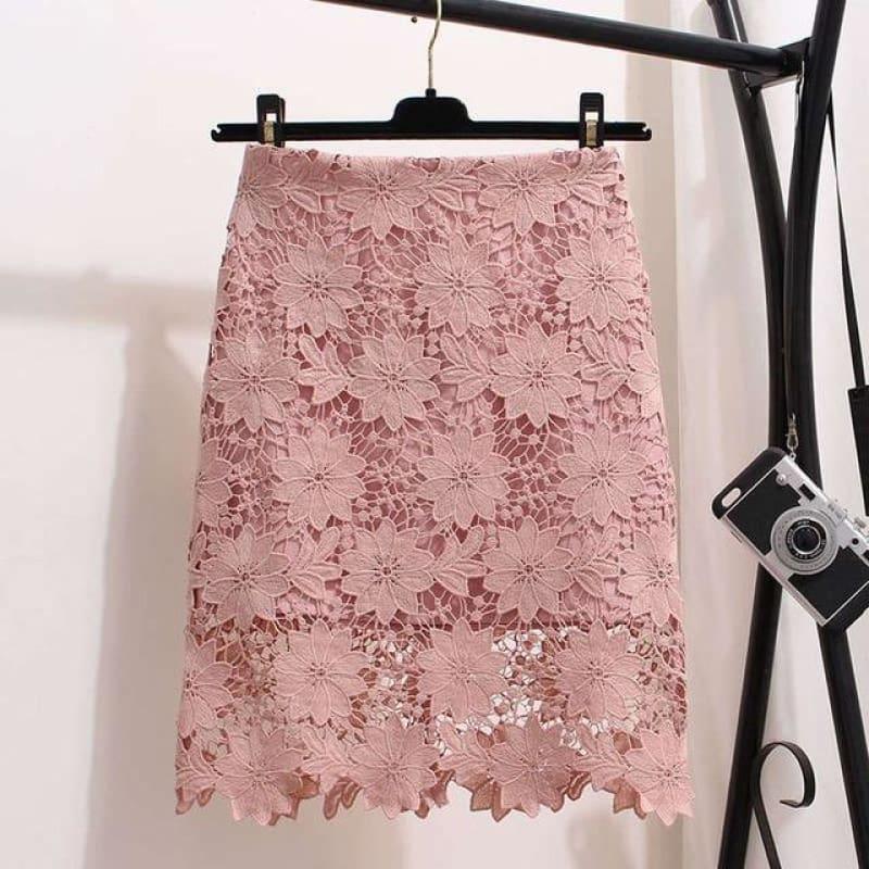Lace Summer High Waist Mini Skirt - pink / S - skirts