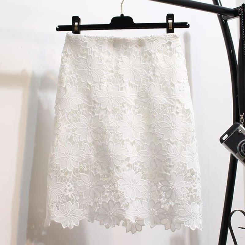 Lace Summer High Waist Mini Skirt - white / S - skirts