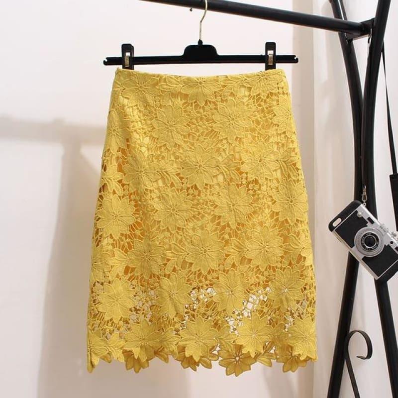 Lace Summer High Waist Mini Skirt - yellow / S - skirts