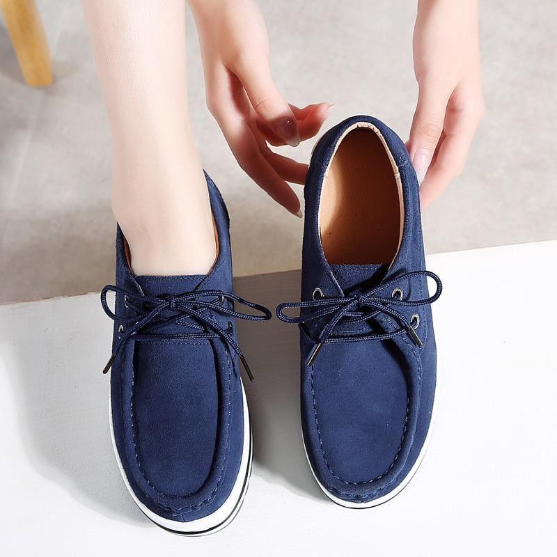 Leather Suede Lace Up Platform Sneakers Flats - TeresaCollections