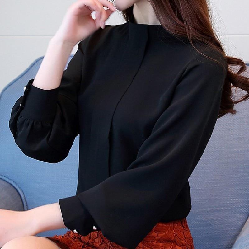 Long Sleeve Shirts Casual Chiffon Work Wear Office Blouse - TeresaCollections