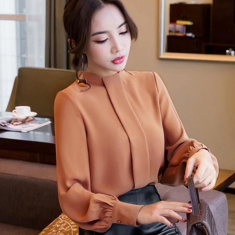 Long Sleeve Shirts Casual Chiffon Work Wear Office Blouse - TeresaCollections