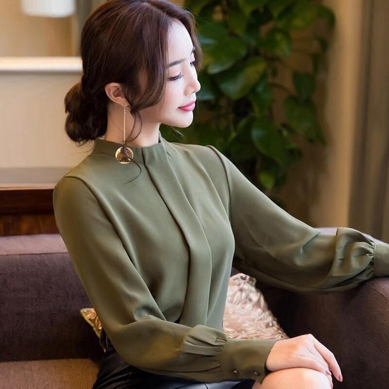 Long Sleeve Shirts Casual Chiffon Work Wear Office Blouse - TeresaCollections