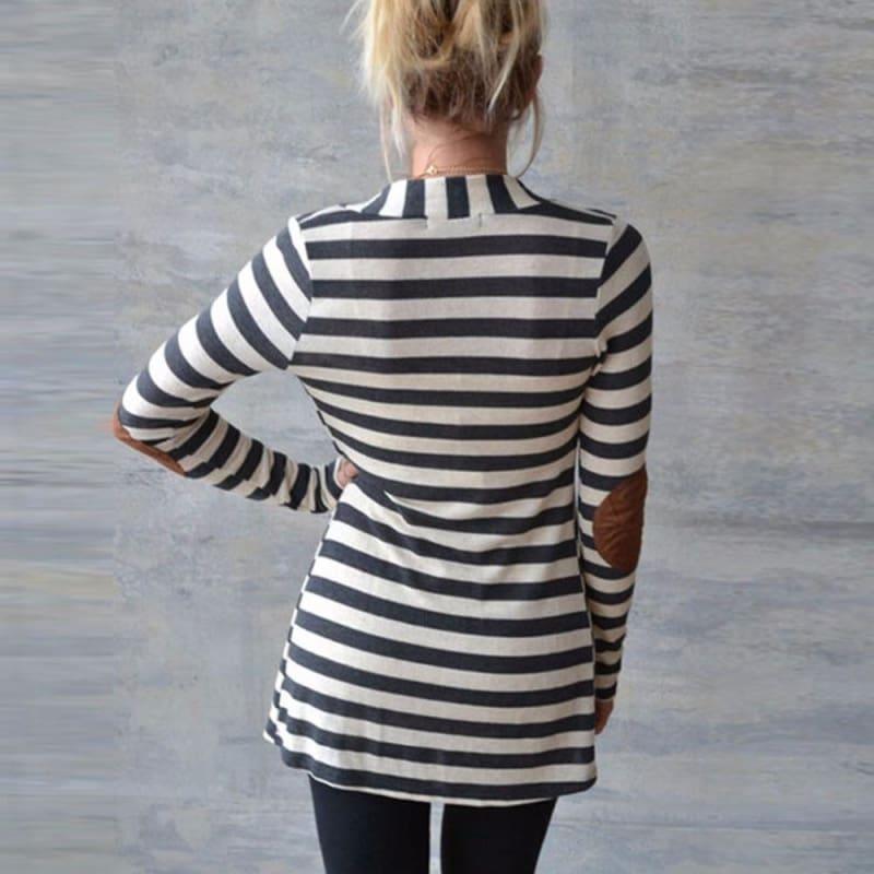 Long Sleeve Striped Printed Casual Elbow Patchwork Knitted Sweater - women Sweater