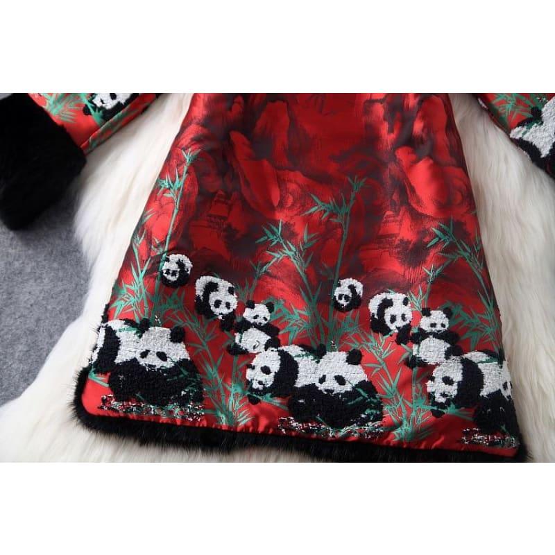 Long Sleeve Winter Qipao Satin Cheongsam Cotton Red Chinese Traditional Mini Dress - Mini Dress