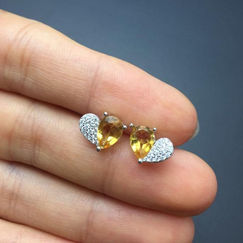 Lovely Heart Shape Natural Citrine 5*7mm Gemstone Earrings - earrings