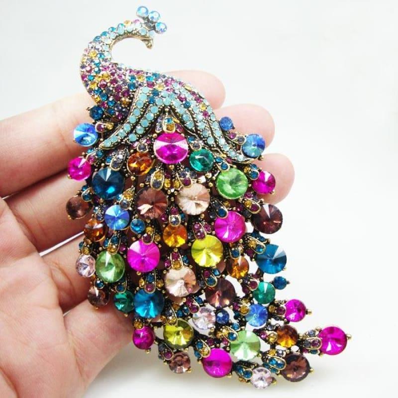 Luxurious Peacock Bird Woman Brooch Pin Pendant Multi-color Rhinestone Crystal gifts - Brooch
