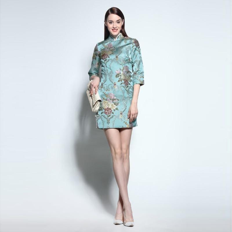 Luxurious Spring&Summer Short Sleeve Flower Embroidery Cute Cotton Mini Dress - Sky Blue / S - mini dress