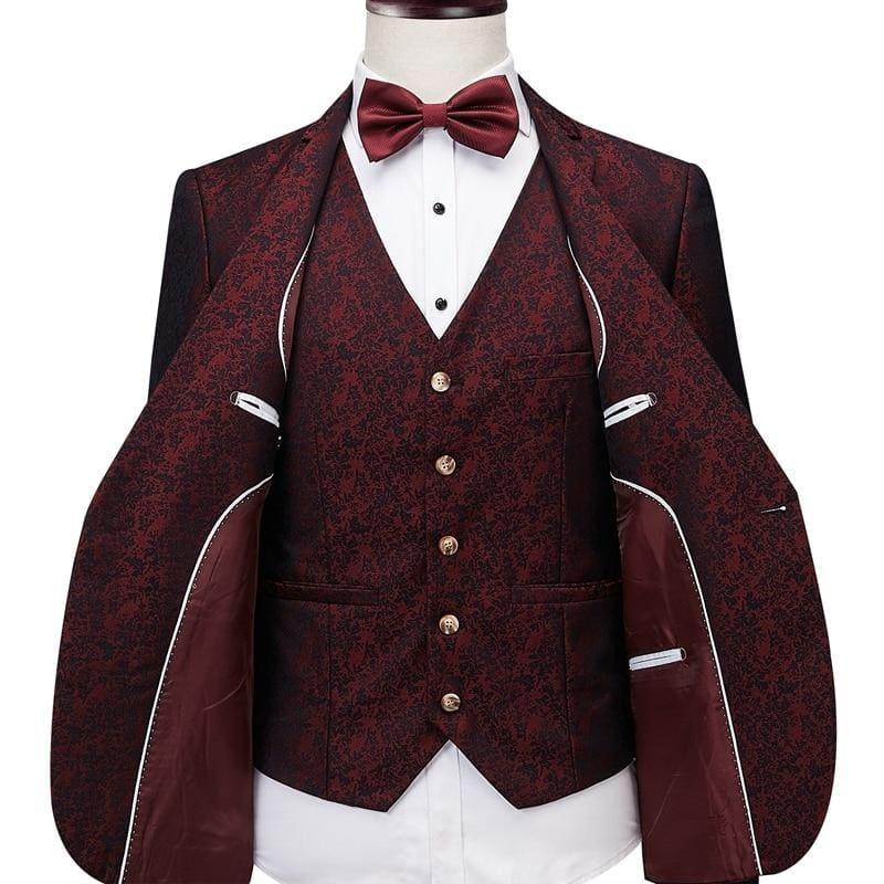 Luxury Blue and Burgundy Floral Three Piece Mens - Mens Suits