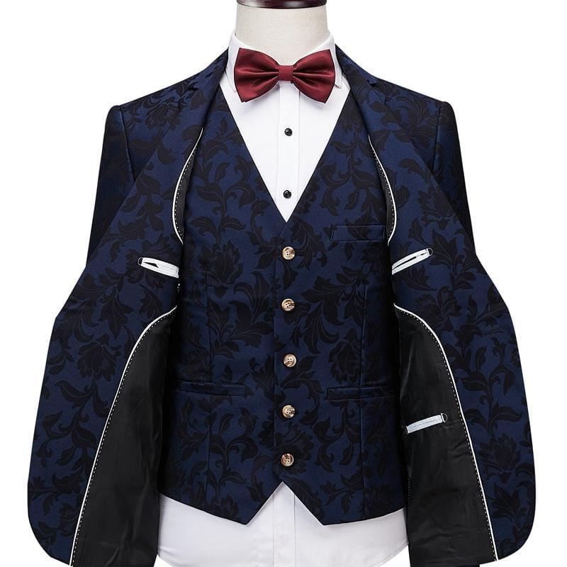 Luxury Blue and Burgundy Floral Three Piece Mens - Mens Suits