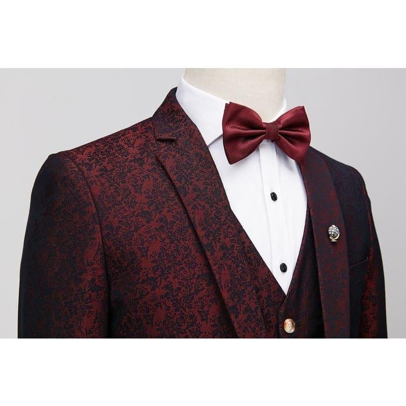 Luxury Blue and Burgundy Floral Three Piece Mens - Mens Suits