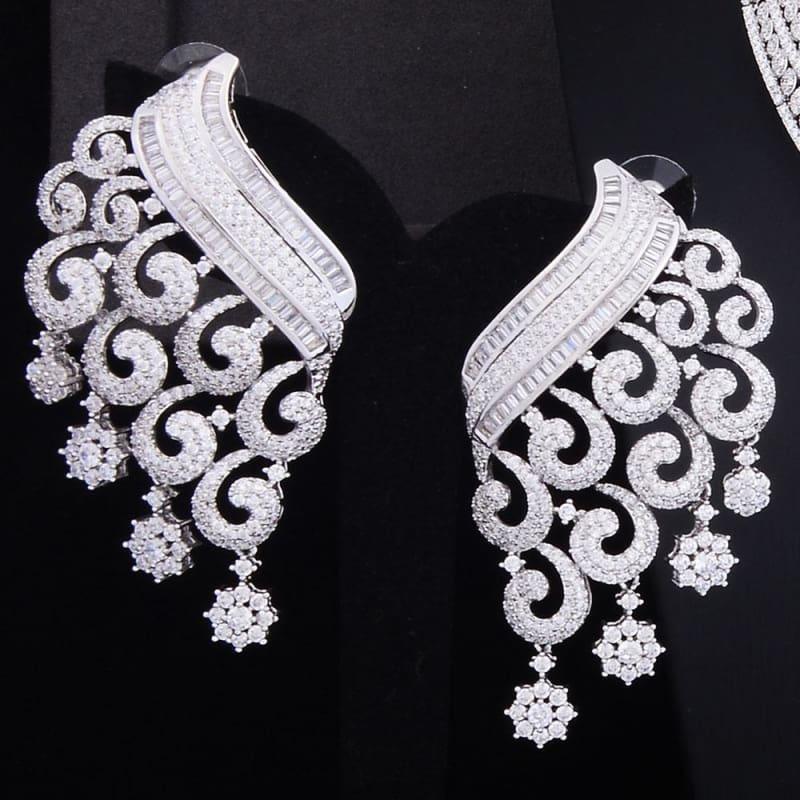 Luxury Climbing Flower Bridal Cubic Zirconia Necklace Dubai 4PCS Jewelry Set - jewelry set