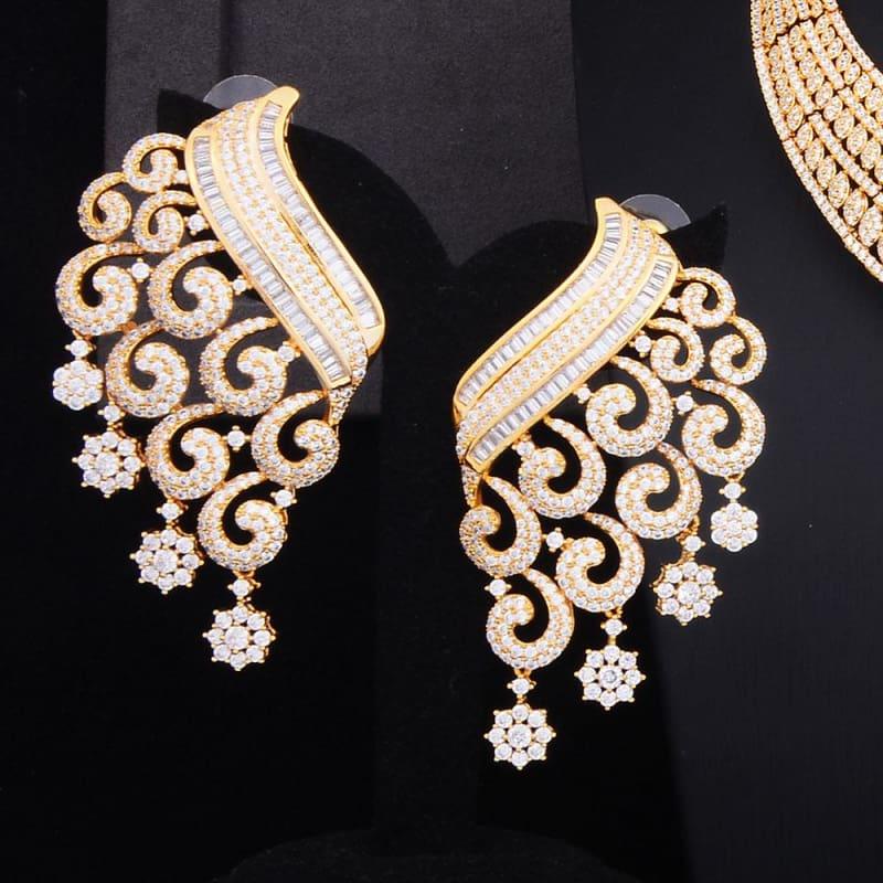 Luxury Climbing Flower Bridal Cubic Zirconia Necklace Dubai 4PCS Jewelry Set - jewelry set