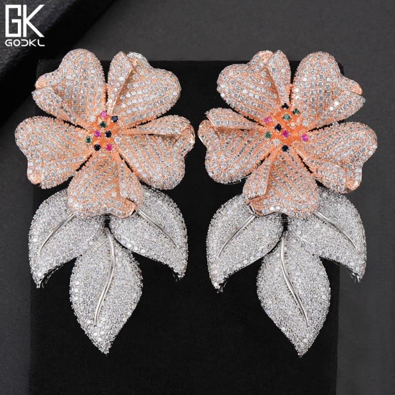 Luxury Flower Leaves Nigerian Long Dangle Earrings - earrings