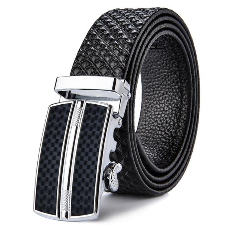 Luxury Genuine Leather Retro Vintage Automatic Buckle Plaid Waist Belt - K101S2 / 110cm