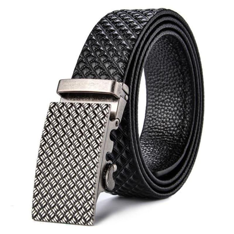 Luxury Genuine Leather Retro Vintage Automatic Buckle Plaid Waist Belt - K90S2 / 110cm