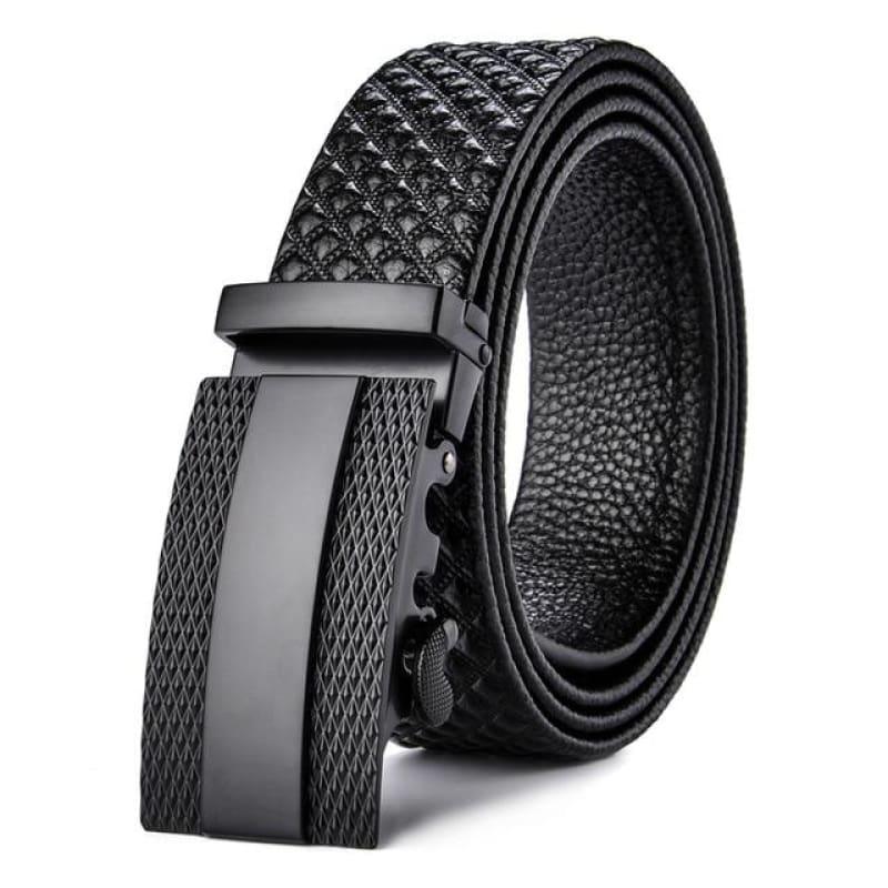Luxury Genuine Leather Retro Vintage Automatic Buckle Plaid Waist Belt - K98S2 / 110cm