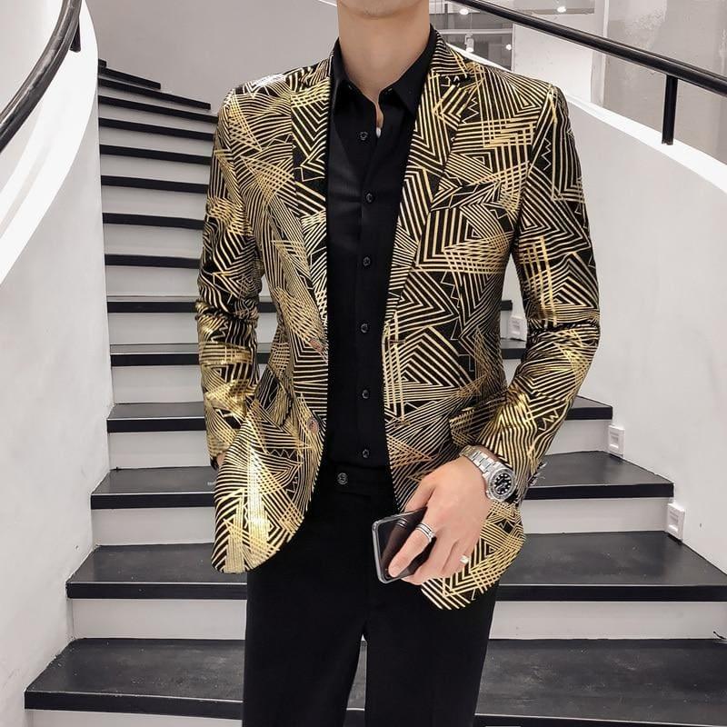 Luxury Gold Stripes Print Blazer Men Blazer - mens blazer