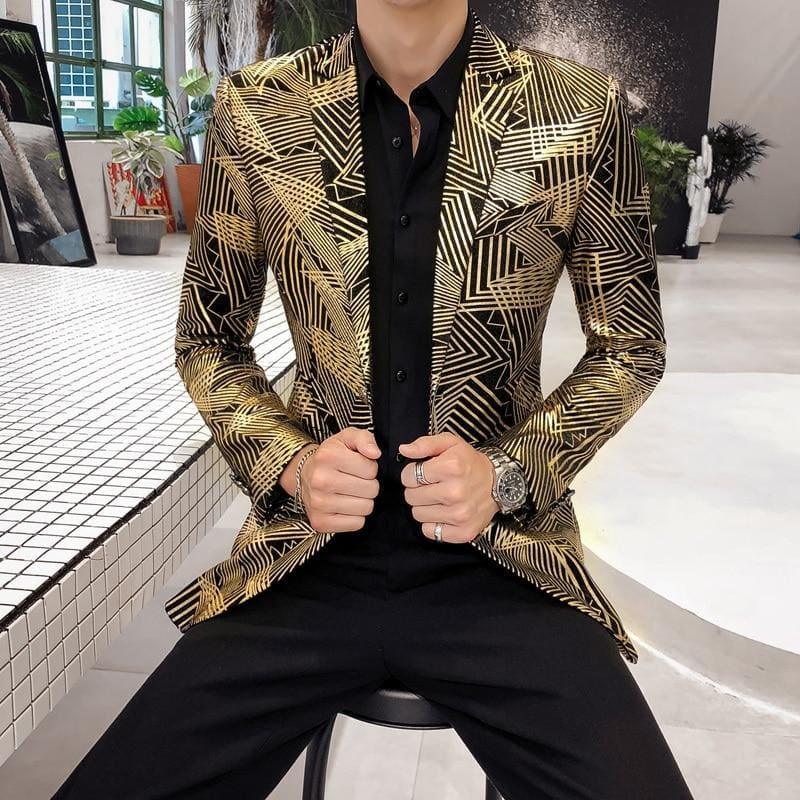 Luxury Gold Stripes Print Blazer Men Blazer - mens blazer