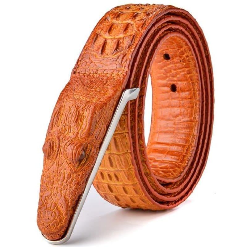Luxury Leather Designer High Quality Crocodile Men Belt - Yellow Brown / 105cm - belts