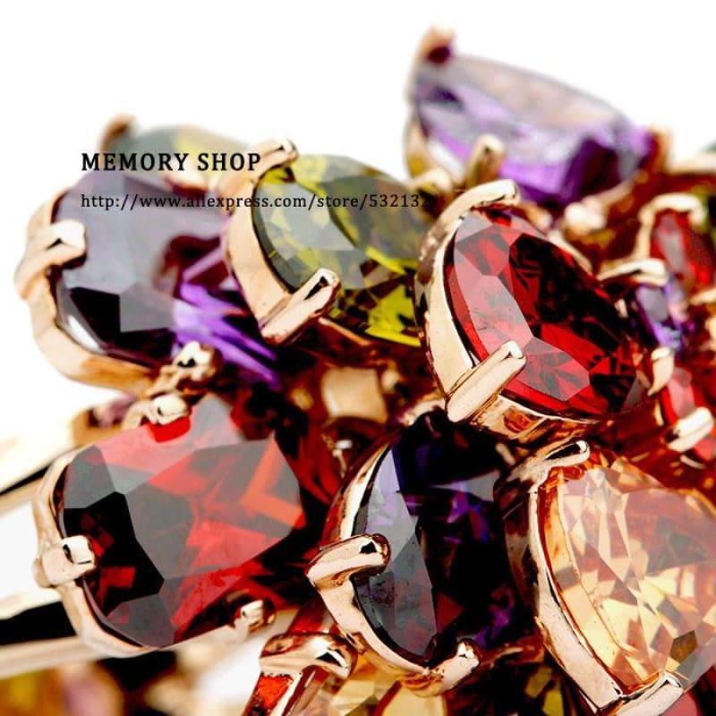 Luxury Multi Color AAA Cubic Zirconia Crystal Big Flower Chunky Ring - Ring